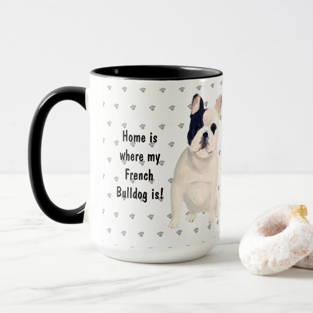 Hemmet är där min Fransk Bulldog är Hund Pappa i M Mugg (Med munk)