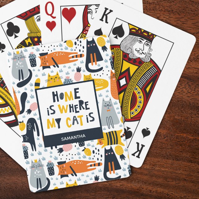 Hemmet är där min katt är Mönster Monogrammed Namn Casinokort (Skapare uppladdad)