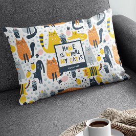 Hemmet är där min katt är Mönster Monogrammed Namn Prydnadskudde