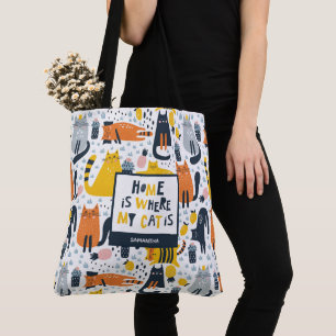 Hemmet är där min katt är Mönster Monogrammed Namn Tygkasse
