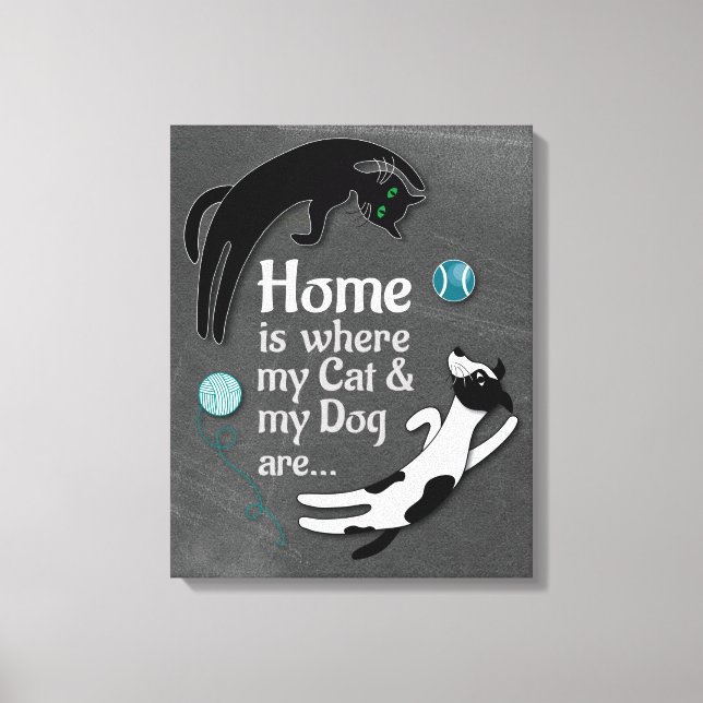 Hemmet är där mitt Kat och min Hund är Plaque Canv Canvastryck (Framsida)