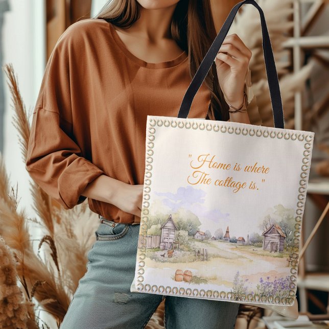 "Hemmet är där stugan är" Rustic Wildblommor Tygkasse ("Home is where The Cottage Is" Rustic Wildflowers Tote Bag)