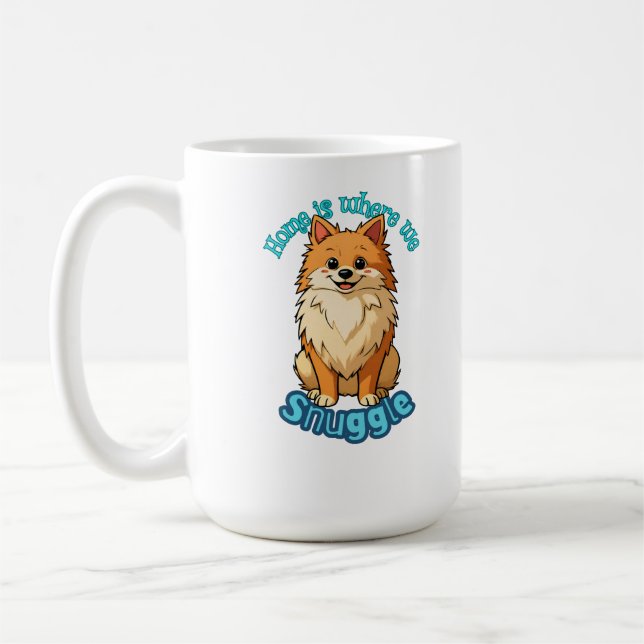 Hemmet är där vi kramas - Söt Pomeranian Fluffig Kaffemugg (Vänster)