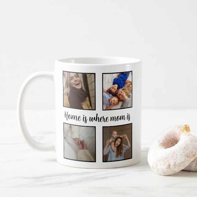 Hemmet är Mamma - Anpassningsbar 8 Fotokollage Mug Kaffemugg (Med munk)