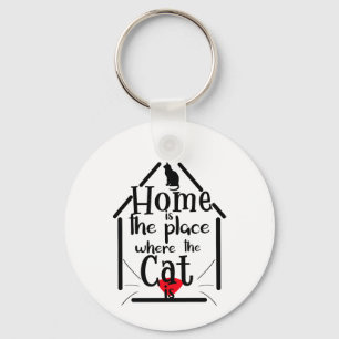 Hemmet är Ställe där Katten är, House Silhouette Nyckelring
