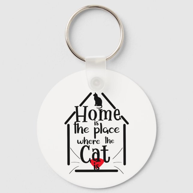 Hemmet är Ställe där Katten är, House Silhouette Nyckelring (Framsida)