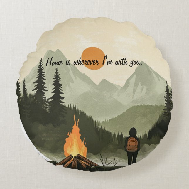 Hemmet är var jag än är med dig - Nomadkuddar Rund Kudde (Framsidan)