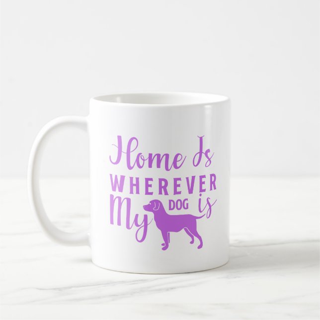 Hemmet är var min Hund är - Lila design Kaffemugg (Vänster)