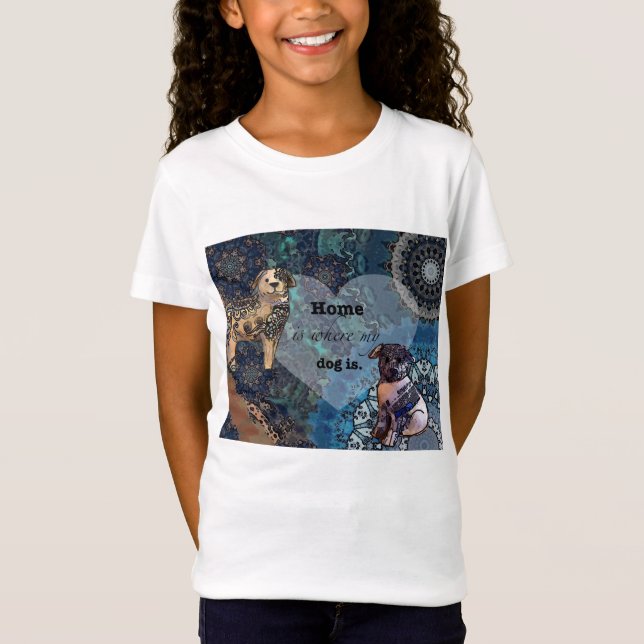 Hemmet är var min hund är t-shirt (Framsida)
