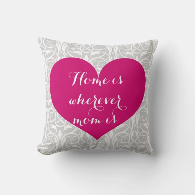 Hemmet är vart mamma är - Hjarta och Damask Kudde (Framsida)