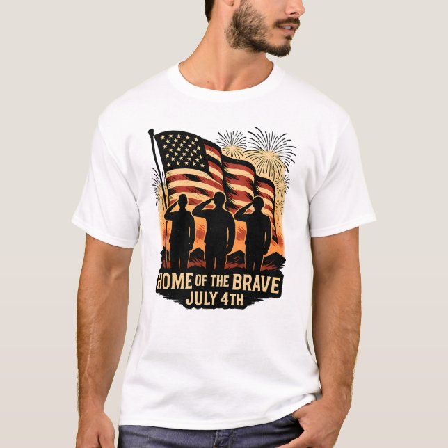 Hemmet för den Modiga patriotiska militären, 4 jul T Shirt (Framsida)