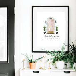 Hemmet, hemfamilj, Rosa, vattenfärgdörr Poster