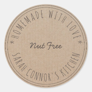 Hemmet med kärlek Nöt Free Kraft Papper Runt Klistermärke
