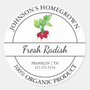 Hemodlad Garden Fresh Organic Radish-etikett Runt Klistermärke