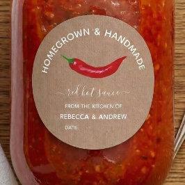 Hemodlad & Handgjord Kraft Hot Sauce Masonburk Runt Klistermärke