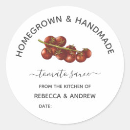 Hemodlad och handgjord Tomato Sauce Mason Burk Runt Klistermärke