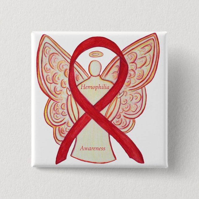 Hemofili Angel Red Awareness Ribbon Button Knapp (Framsida)