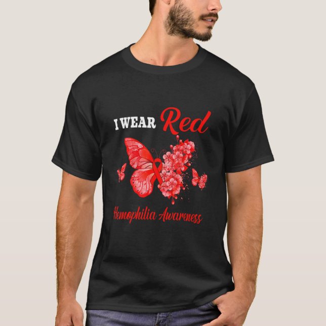 Hemofili Awareness I Bära Red Butterfly T Shirt (Framsida)