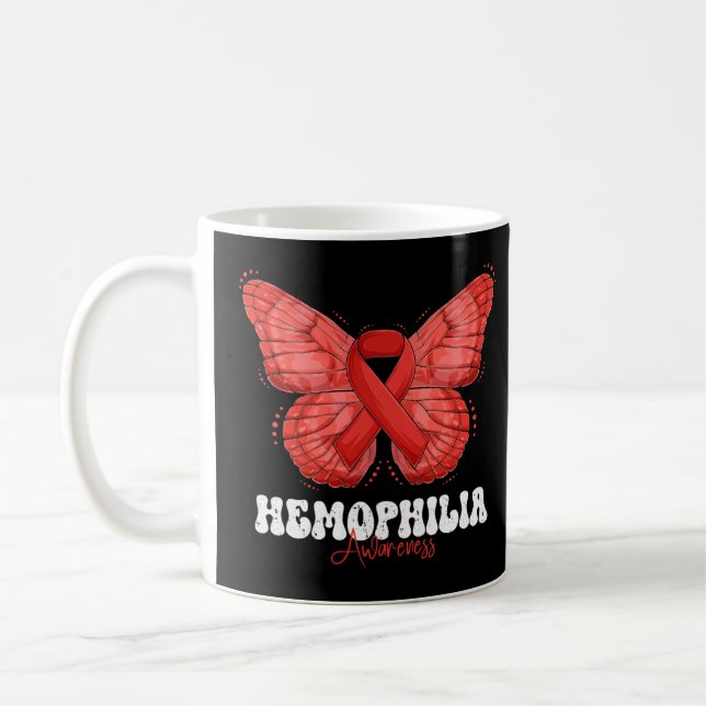 Hemofili Awareness Month Red Ribbon Butterfly Kaffemugg (Vänster)