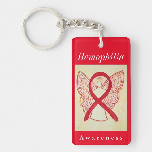 Hemofili Awareness Red Ribbon Angel Nyckelring (Framsidan)