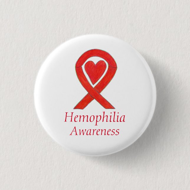 Hemofili Red Awareness Ribbon Heart Buttons Knapp (Framsida)