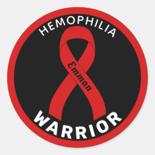 Hemofili Warrior Ribbon Black Round Sticker Runt Klistermärke