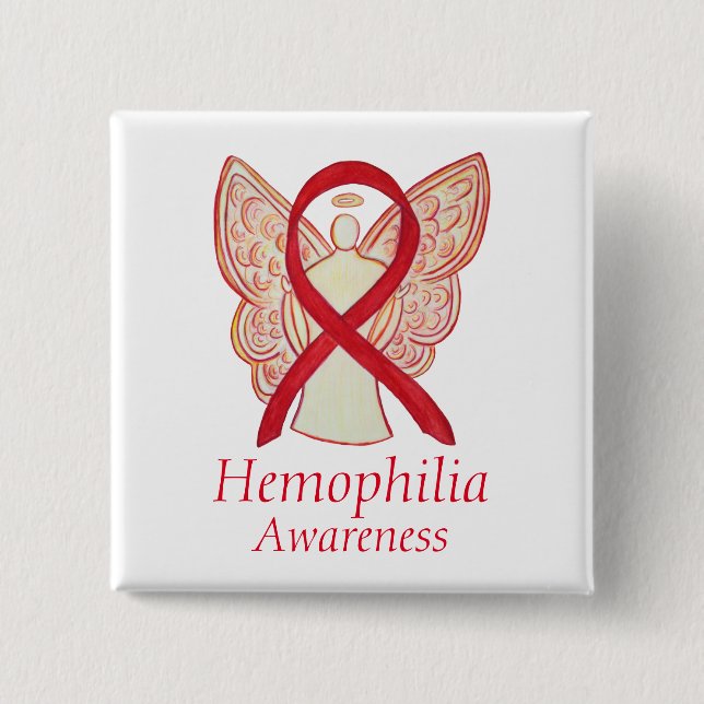 Hemophilia Angel Red Awareness Ribbon Art Button Knapp (Framsida)