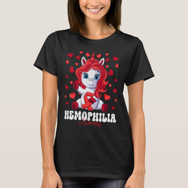 Hemophilia Awareness Month Red Ribbon Unicorn T Shirt (Framsida)