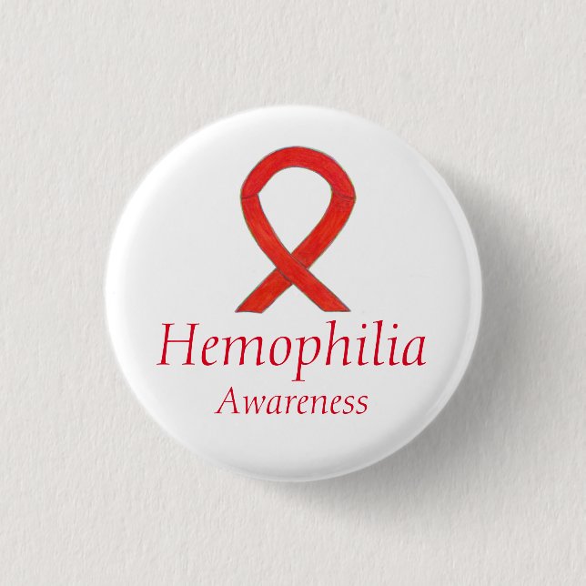 Hemophilia Red Awareness Ribbon Anpassningsbar Art Knapp (Framsida)