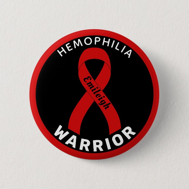 Hemophilia Warrior Ribbon Black Button Knapp (Framsida)