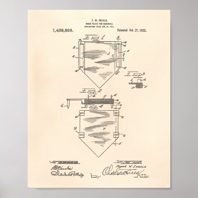 Hemplatta Baseball 1922 Patent Art Old Peper Poster (Framsidan)