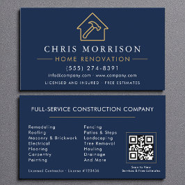 Hemrenovering Reparation Navy Blue Guld QR-kod Visitkort