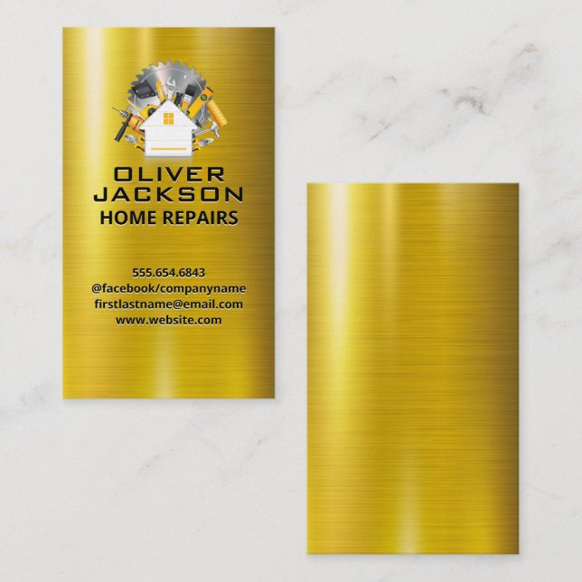 Hemreparation | Verktyg Box | Metallisk Guld Visitkort (Fram/baksida)