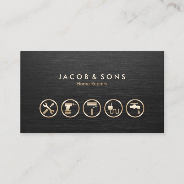 Hemreparationer av Guld-ikoner Brushed Metall Stru Visitkort (Framsida)