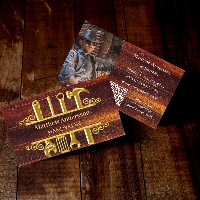 Hemreparationer av Wood guld verktyg, bild QR-kod Visitkort (Skapare uppladdad)