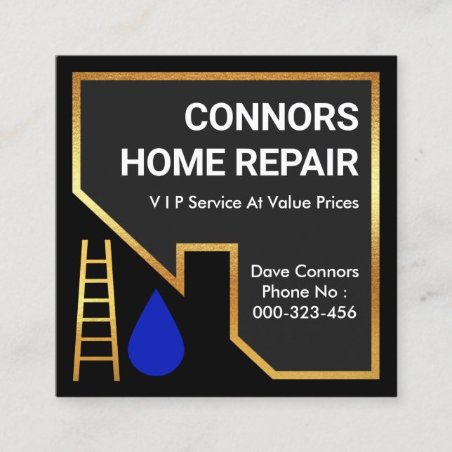 Hemreparationer för Byggnad i Guld Tak Fyrkantigt Visitkort (Framsida)