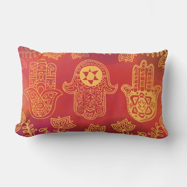 HEMSA HAND Retro Red Guld Long dekorativ kudde (Framsida)