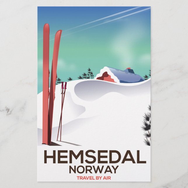 Hemsedal Norge skidresaaffisch Brevpapper (Framsida)