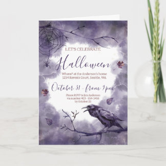 Hemskt vacker Lila Raven Halloween fest Inbjudan