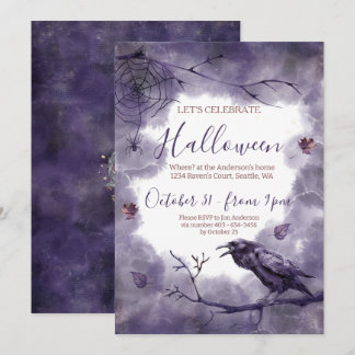 Hemskt vacker Lila Raven Halloween fest Inbjudningar