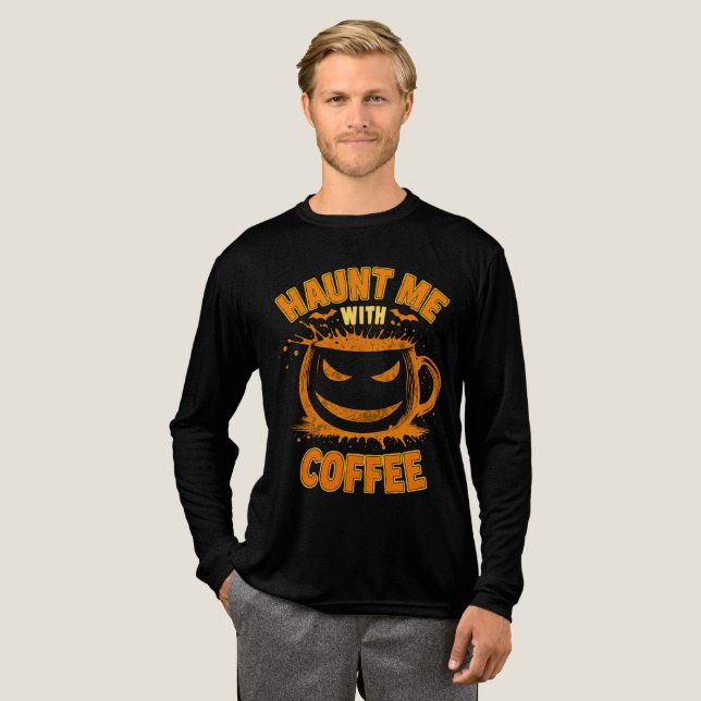 Hemsök mig med kaffejack-o'-lantern Halloween T Shirt (Hel framsida)