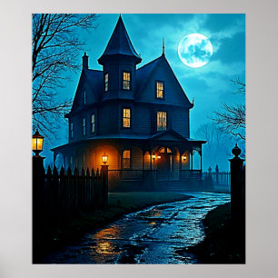 Hemsökt Herrgård Blå Månljust Natt Design Poster