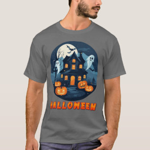 Hemsökt hus med pumpor, spöken och fullmåne t shirt