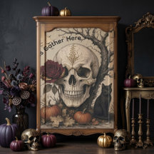 Hemsökta själar Gothic Macabre Skalle Röd Ros Död