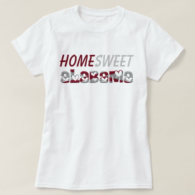 Hemsöt Alabama Cute Statlig flagga Hearts T Shirt (Design framsida)