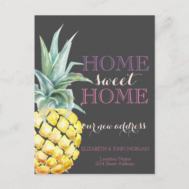 Hemsöt hem, ananas Grått Nytt adress Meddelande Vykort (Framsida)