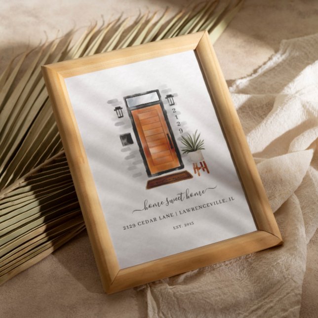 Hemsöt hemmaplan, modern vattenfärgsdörr i mitten  poster (Home Sweet Home Mid-Century Modern Watercolor Door Poster)