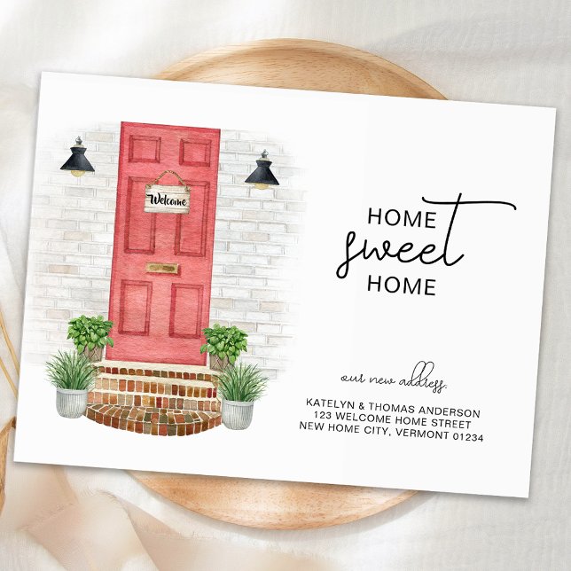 Hemsöt, Ny adress, röd dörr, vattenfärg Meddelande Vykort (Skapare uppladdad)