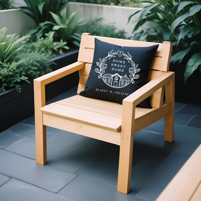 Hemsött hem, utandningsdesign och koordinater, sva kudde (Home Sweet Home, Wreath Design & Coordinates Black Throw Pillow)