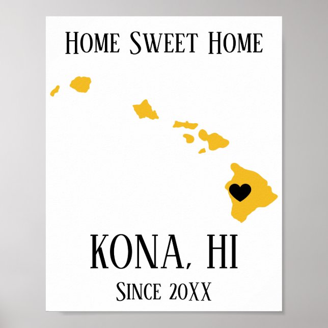 Hemsött hemland Kona Hawaii Guld, Karta Poster (Framsidan)